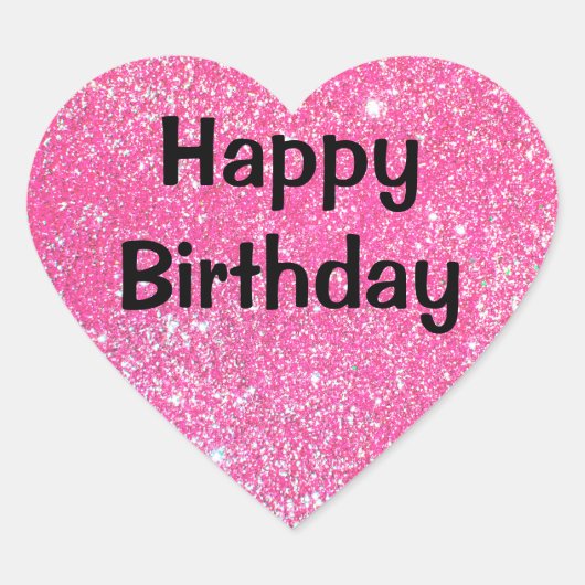 Glam Happy Birthday Black Hot Pink Glitter Sparkle Hart Sticker (Voorkant)