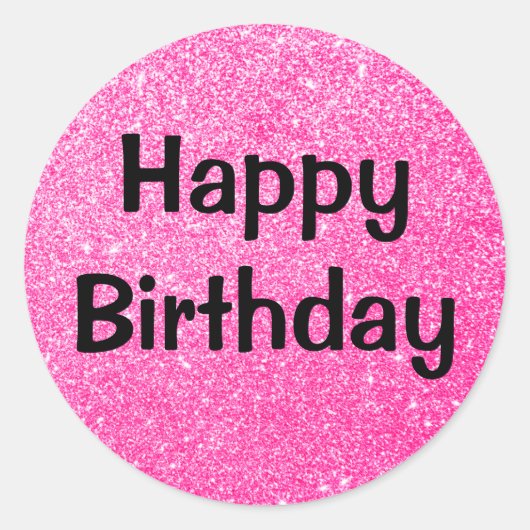 Glam Happy Birthday Black Hot Pink Glitter Sparkle Ronde Sticker (Voorkant)
