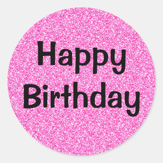 Glam Happy Birthday Black Hot Pink Glitter Sparkle Ronde Sticker (Voorkant)