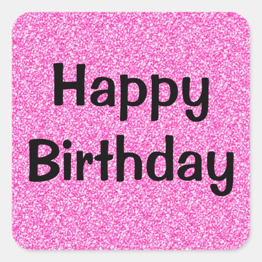 Glam Happy Birthday Black Hot Pink Glitter Sparkle Vierkante Sticker (Voorkant)