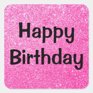 Glam Happy Birthday Black Hot Pink Glitter Sparkle Vierkante Sticker