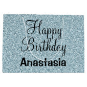 Glam Happy Birthday Blue Silver Glitter Sparkles Groot Cadeauzakje (Achterkant)