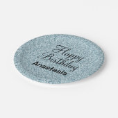 Glam Happy Birthday Blue Silver Glitter Sparkles Papieren Bordje (Gekanteld)