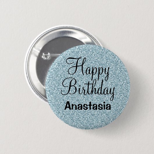 Glam Happy Birthday Blue Silver Glitter Sparkles Ronde Button 5,7 Cm (Voorkant /achterkant)