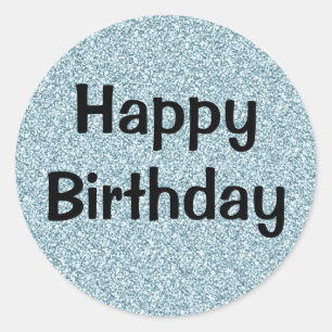 Glam Happy Birthday Blue Silver Glitter Sparkles Ronde Sticker