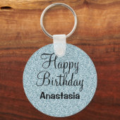Glam Happy Birthday Blue Silver Glitter Sparkles Sleutelhanger (Voorkant)