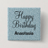 Glam Happy Birthday Blue Silver Glitter Sparkles Vierkante Button 5,1 Cm (Voorkant)