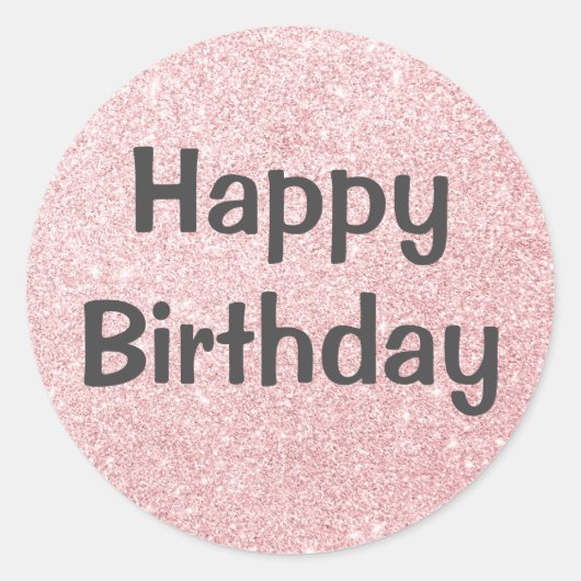 Glam Happy Birthday Blush Pink Rose Gold Glitter Ronde Sticker (Voorkant)