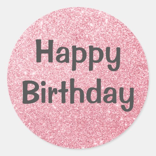 Glam Happy Birthday Blush Pink Rose Gold Glitter Ronde Sticker (Voorkant)