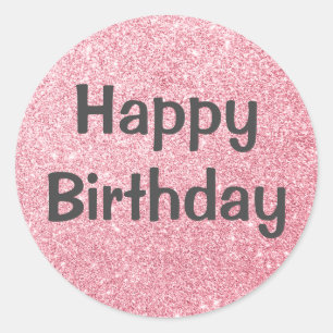 Glam Happy Birthday Blush Pink Rose Gold Glitter Ronde Sticker