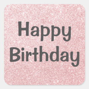 Glam Happy Birthday Blush Pink Rose Gold Glitter Vierkante Sticker
