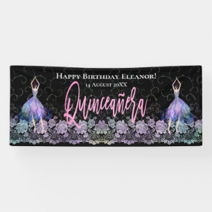 Glam Happy Birthday Dancers Quinceanera Pink Black Spandoek