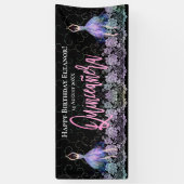 Glam Happy Birthday Dancers Quinceanera Roze Zwart Spandoek (Verticaal)