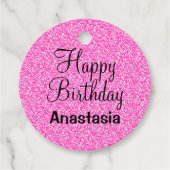 Glam Happy Birthday Hot Pink Glitter Sparkle Name Bedankjes Labels (Voorkant)