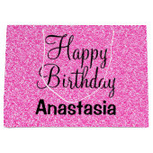 Glam Happy Birthday Hot Pink Glitter Sparkle Name Groot Cadeauzakje