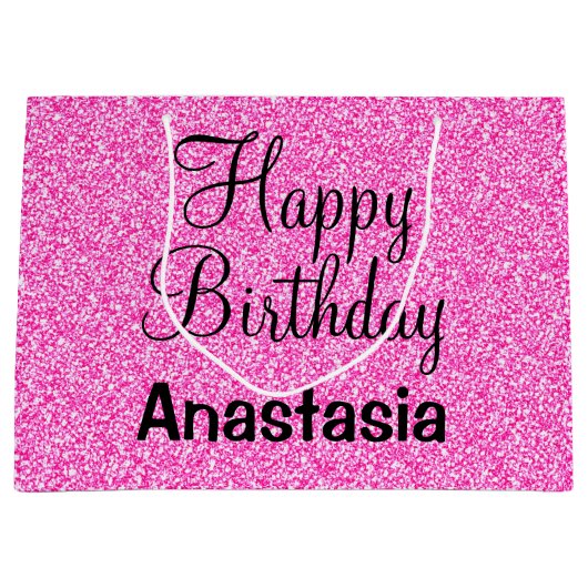 Glam Happy Birthday Hot Pink Glitter Sparkle Name Groot Cadeauzakje