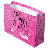 Glam Happy Birthday Hot Pink Glitter Sparkle Name Groot Cadeauzakje (Achterkant Gekanteld)