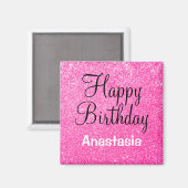 Glam Happy Birthday Hot Pink Glitter Sparkle Name Magneet (Voorkant / Achterkant)