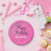 Glam Happy Birthday Hot Pink Glitter Sparkle Name Papieren Bordje (Feest)