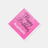 Glam Happy Birthday Hot Pink Glitter Sparkle Name Servet (Hoek)