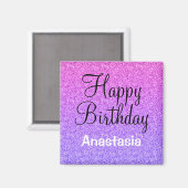 Glam Happy Birthday Ombre Paarse Glitter Sparkle Magneet (Voorkant / Achterkant)