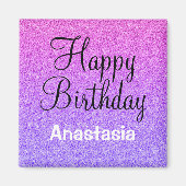 Glam Happy Birthday Ombre Paarse Glitter Sparkle Magneet (Voorkant)