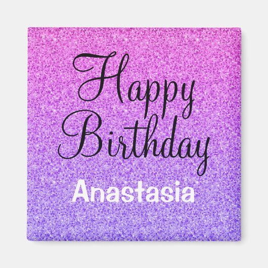 Glam Happy Birthday Ombre Paarse Glitter Sparkle Magneet (Voorkant)