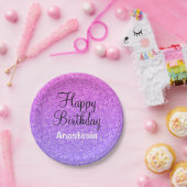 Glam Happy Birthday Ombre Paarse Glitter Sparkles Papieren Bordje (Feest)