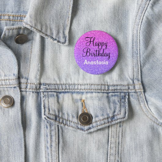 Glam Happy Birthday Ombre Paarse Glitter Sparkles Ronde Button 5,7 Cm (In situ)