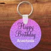 Glam Happy Birthday Ombre Paarse Glitter Sparkles Sleutelhanger (Voorkant)