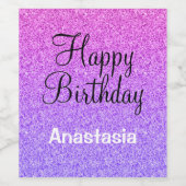 Glam Happy Birthday Ombre Paarse Glitter Sparkles Wijn Etiket (Enkel label)