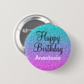 Glam Happy Birthday Ombre Pink Blue Paars Glitter Ronde Button 5,7 Cm (Voorkant /achterkant)
