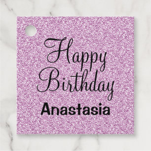 Glam Happy Birthday Paars Glitter Sparkle Name Bedankjes Labels
