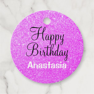Glam Happy Birthday Paars Glitter Sparkle Name Bedankjes Labels