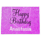 Glam Happy Birthday Paars Glitter Sparkle Name Groot Cadeauzakje (Voorkant)