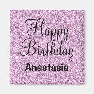 Glam Happy Birthday Paars Glitter Sparkle Name Magneet