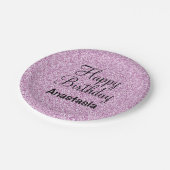 Glam Happy Birthday Paars Glitter Sparkle Name Papieren Bordje (Gekanteld)