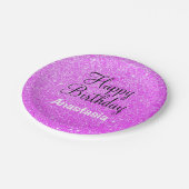 Glam Happy Birthday Paars Glitter Sparkle Name Papieren Bordje (Gekanteld)