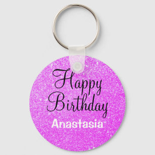 Glam Happy Birthday Paars Glitter Sparkle Name Sleutelhanger