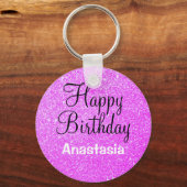 Glam Happy Birthday Paars Glitter Sparkle Name Sleutelhanger (Voorkant)