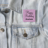 Glam Happy Birthday Paars Glitter Sparkle Name Vierkante Button 5,1 Cm (In situ)