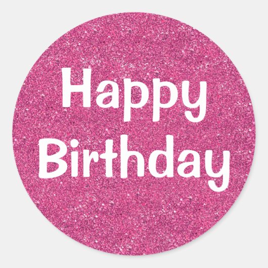 Glam Happy Birthday White Paars Glitter Sparkles Ronde Sticker (Voorkant)
