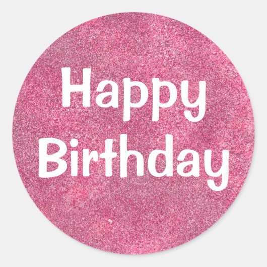 Glam Happy Birthday White Paars Glitter Sparkles Ronde Sticker (Voorkant)