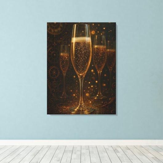 Glam Happy New Year Steampunk Champagne  Canvas Afdruk (Insitu (Houten vloer))