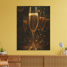 Glam Happy New Year Steampunk Champagne Canvas Afdruk