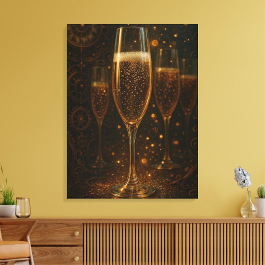 Glam Happy New Year Steampunk Champagne Canvas Afdruk (Insitu (Woonkamer))