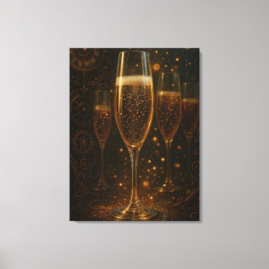 Glam Happy New Year Steampunk Champagne Canvas Afdruk (Voorkant)