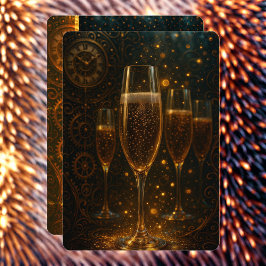 Glam Happy New Year Steampunk Champagne Feestdagenkaart