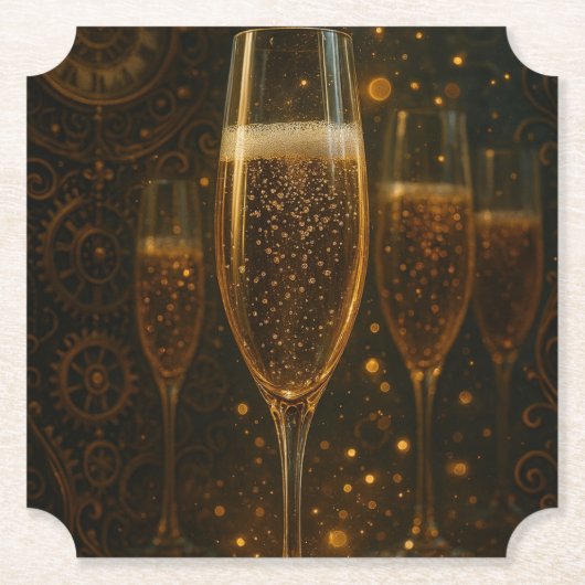 Glam Happy New Year Steampunk Champagne  Kartonnen Onderzetters (Voorkant)
