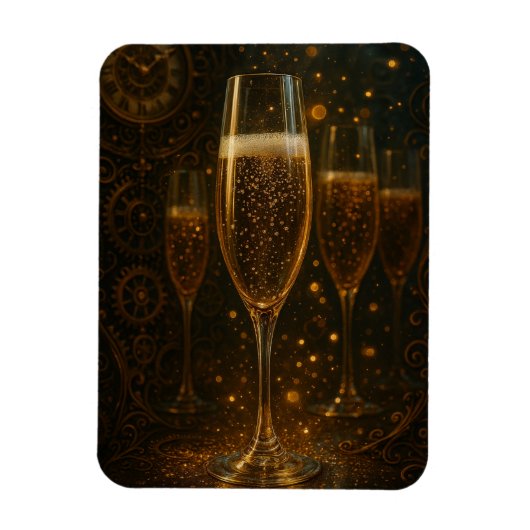 Glam Happy New Year Steampunk Champagne Magneet (Verticaal)